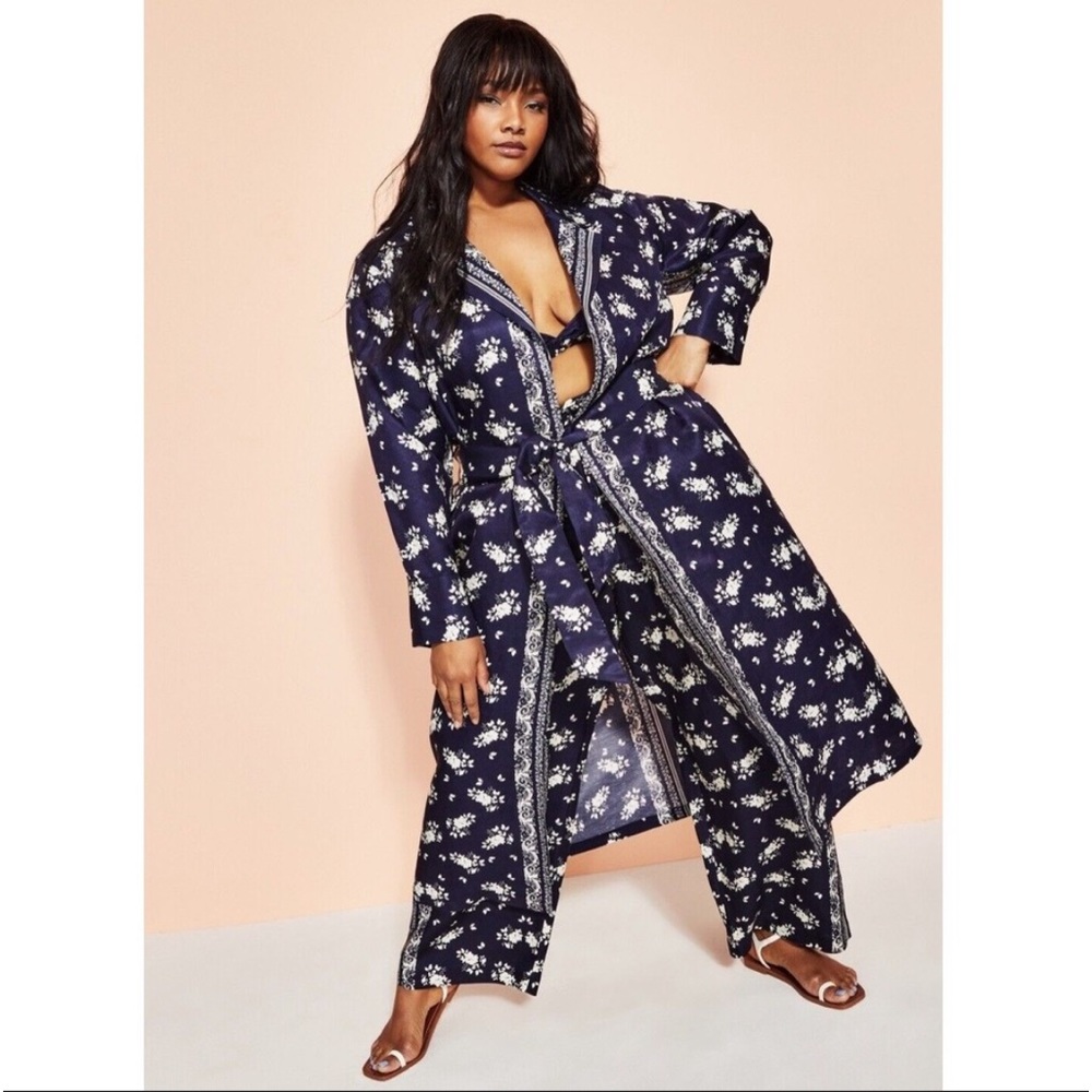 Royalty By Maluma Long Sleeve Duster Long Cardigan Blue/White Size XS/S NEW